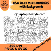Black & White Silly Mini Monsters with Backgrounds