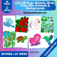 Option 3 Color 25  Cute Animal PNGS + 27 Backgrounds PNGs
