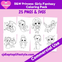 B&W Princess Girls Fantasy Coloring Pages