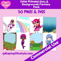 Color Princess Girls Fantasy Bundle with Separate Color Background Images