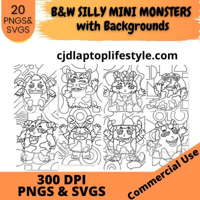 Black & White Silly Mini Monsters with Backgrounds