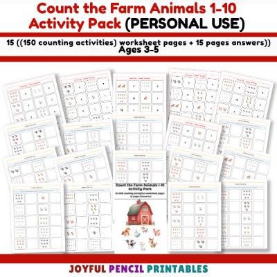 Count the Farm Animals 1&ndash;10 Activity Pack (PERSONAL USE)