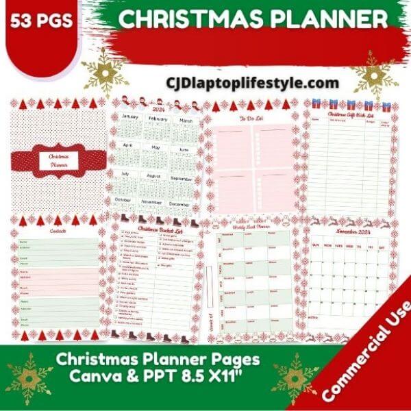 Christmas Planner Mockup in Canva and Powerpoint 53 pages