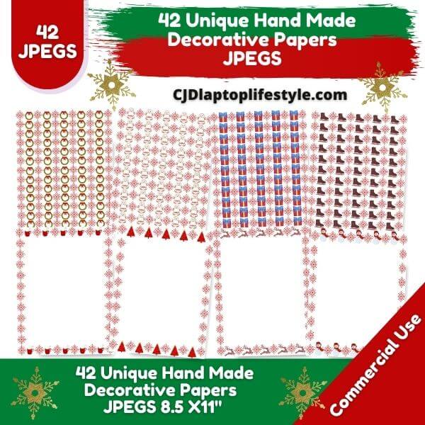 Mockup of Decorative Christmas papers Jpegs Letter size